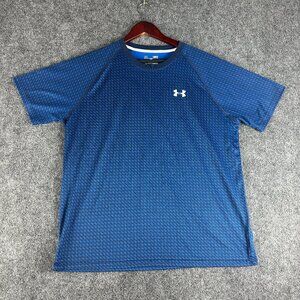Under Armour Tee Shirt Mens Large Loose Fit Heat Gear Blue Short Sleeve Logo